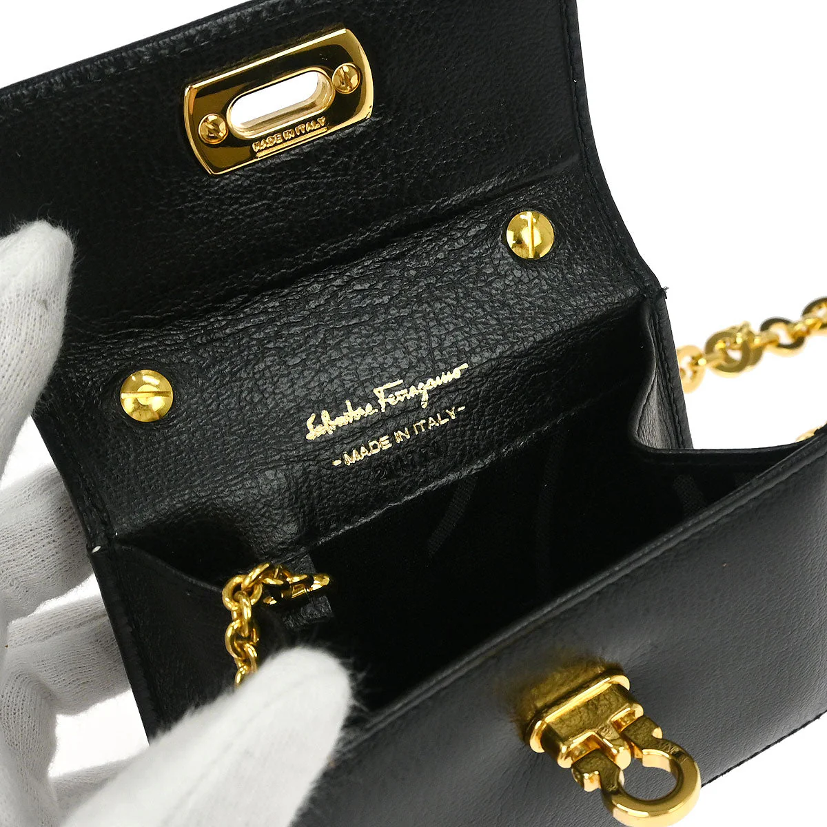Salvatore Ferragamo Black Leather Gancini Pochette Shoulder Bag - Image 5