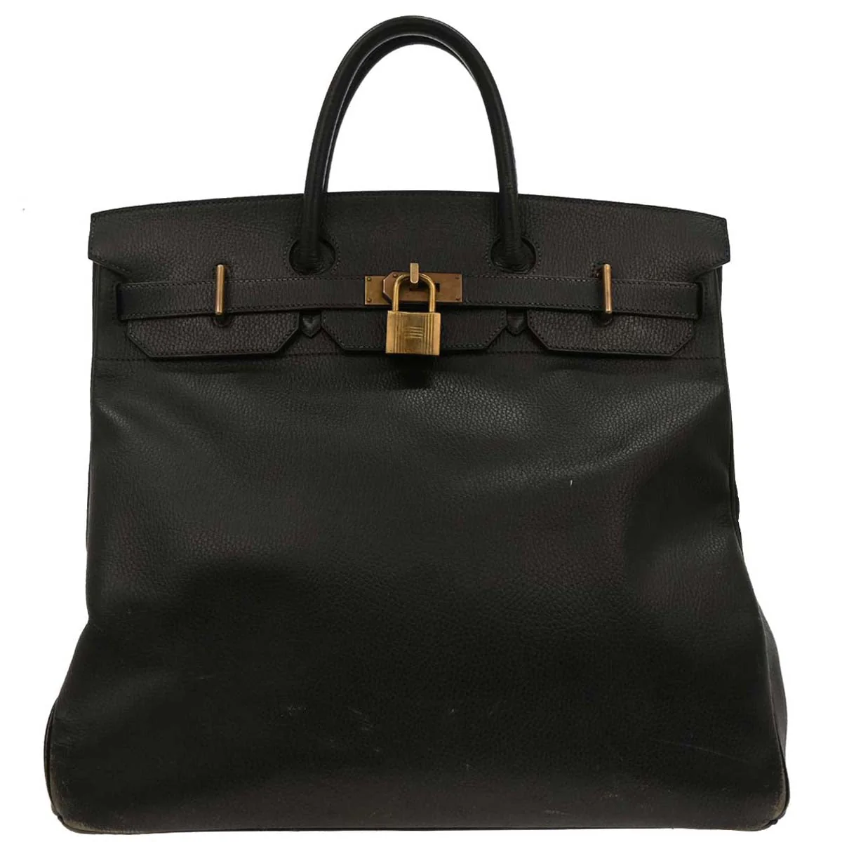 Hermes 1997 Black Taurillon Clemence Haut a Courroies 45 Handbag