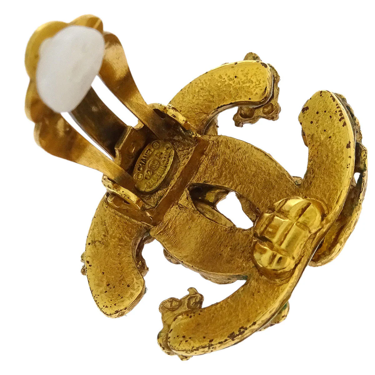 Chanel Gold CC Earrings Clip-On Rhinestone 02A - Image 4