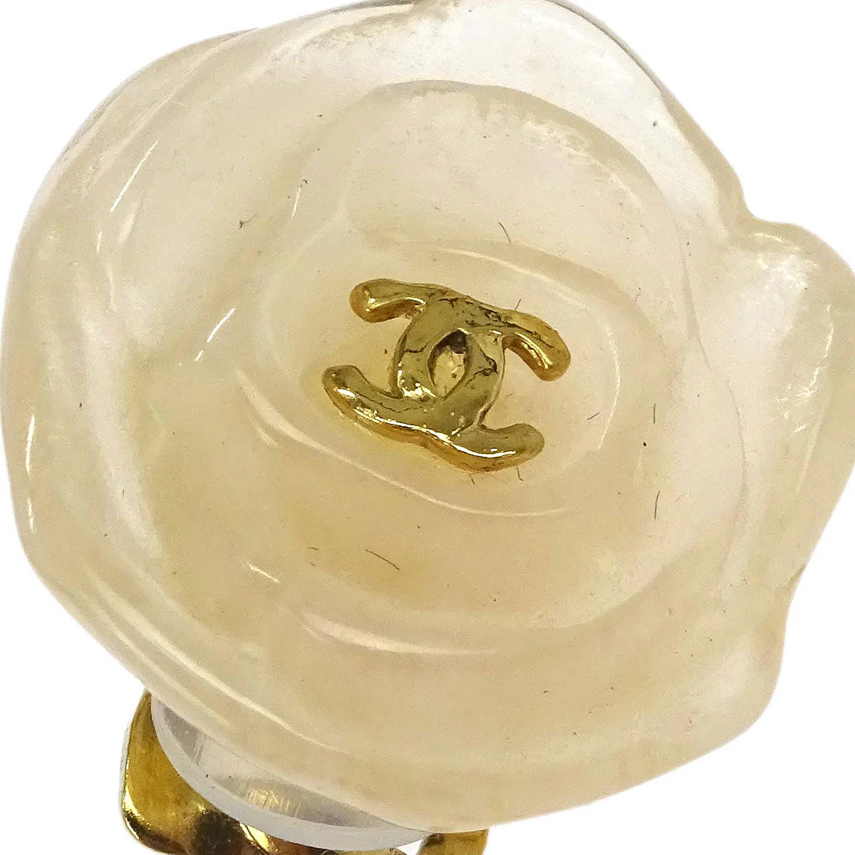 Chanel Gold Clear Camellia Earrings Clip-On 02P - Image 2