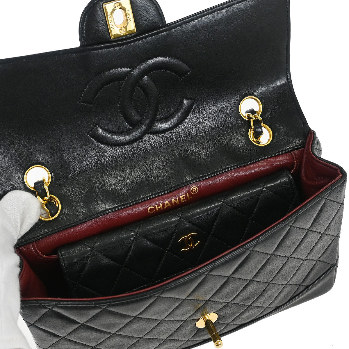 Chanel 1989-1991 Black Lambskin Shoulder Bag - Image 6