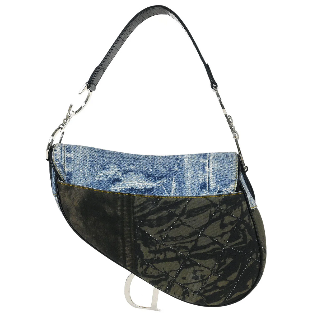 Christian Dior Blue Denim Print Saddle Handbag - Image 2