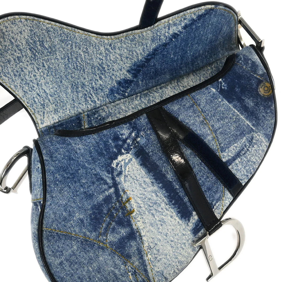 Christian Dior Blue Denim Print Saddle Handbag - Image 7