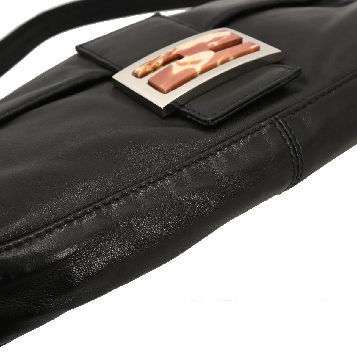 Fendi Black Leather Baguette Handbag - Image 3