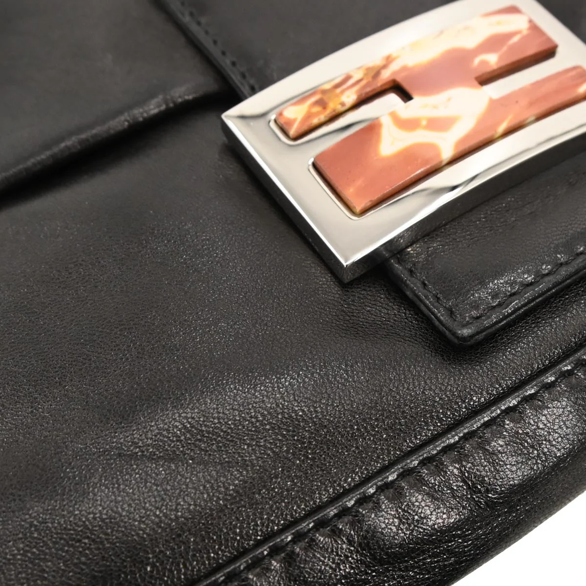 Fendi Black Leather Baguette Handbag - Image 5