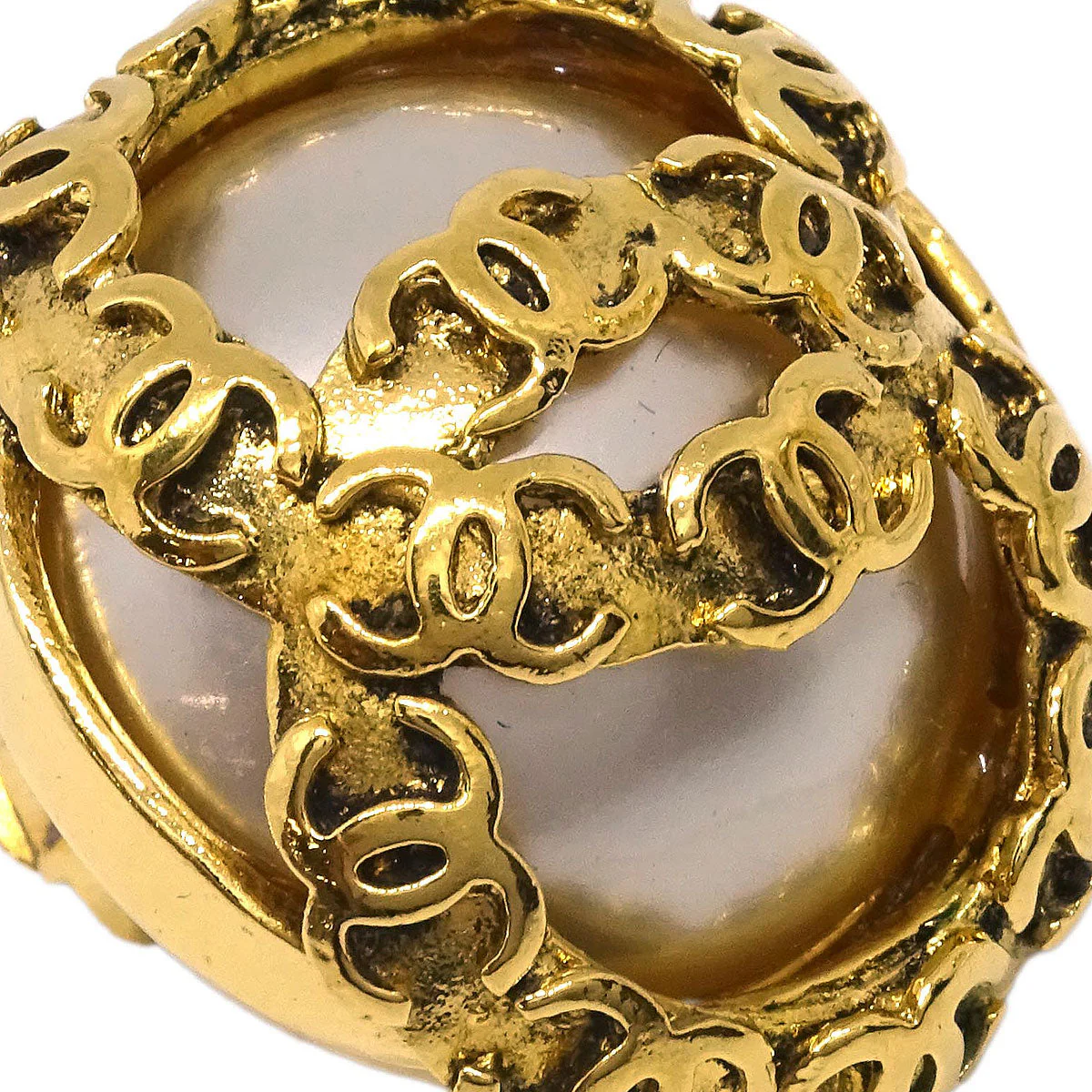 Chanel Button Earrings Clip-On Gold Costume Pearl 94P - Image 2
