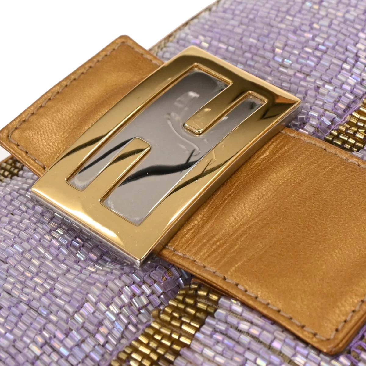Fendi Purple Gold Beaded Baguette Handbag - Image 6