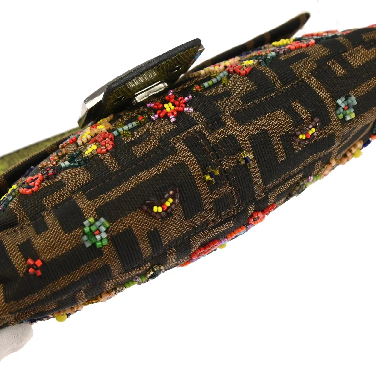 Fendi * Brown Beaded Zucca Baguette Handbag - Image 6