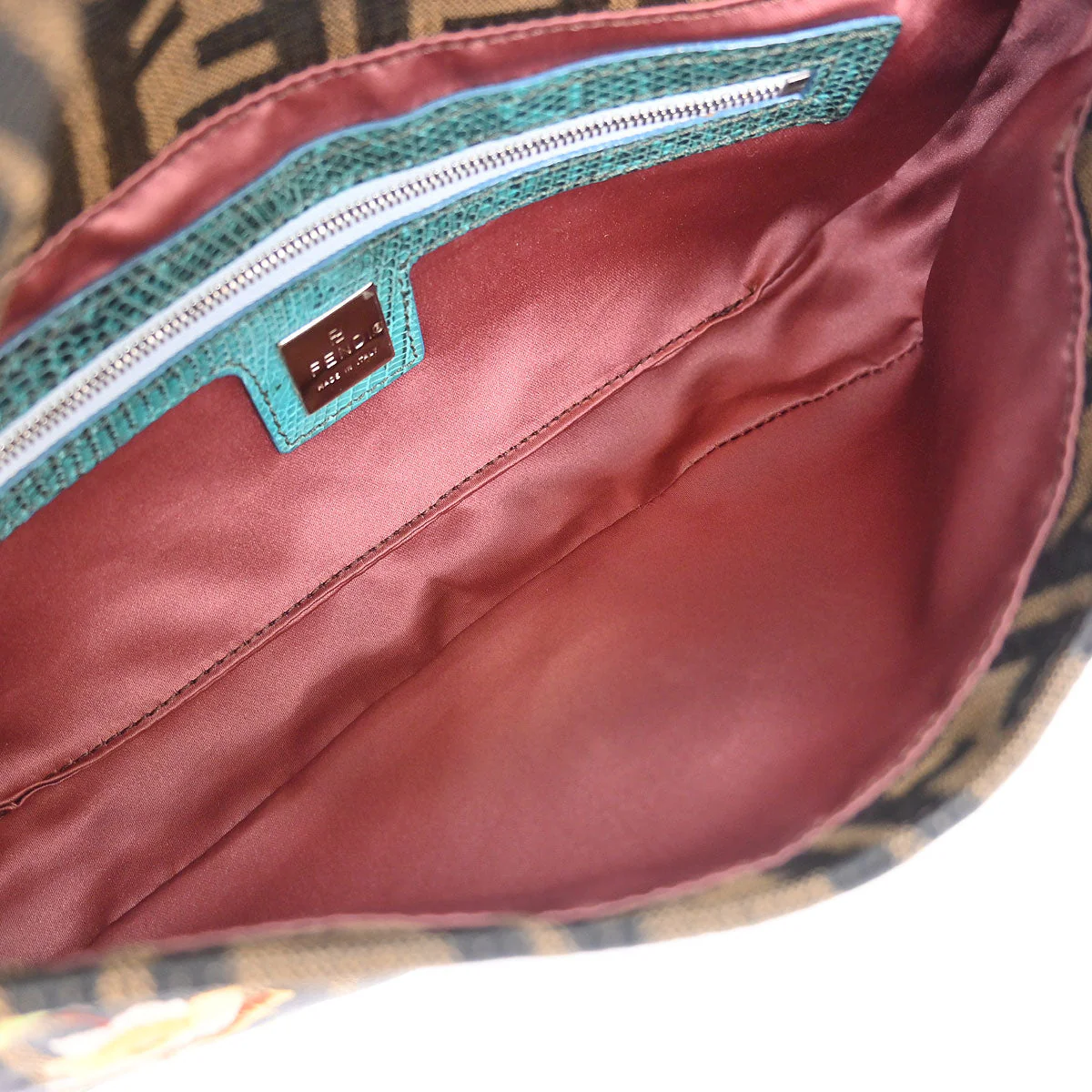 Fendi * Brown Blue Lizard Zucca Baguette Handbag - Image 7
