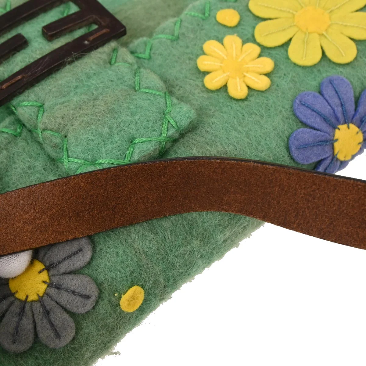 Fendi Green Wool Floral Baguette Handbag - Image 3