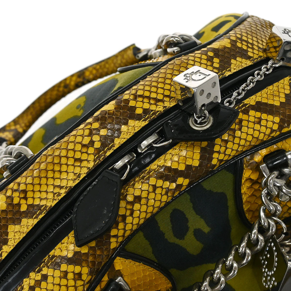 Christian Dior * Yellow Python Gambler Dice Bowler Bag - Image 6