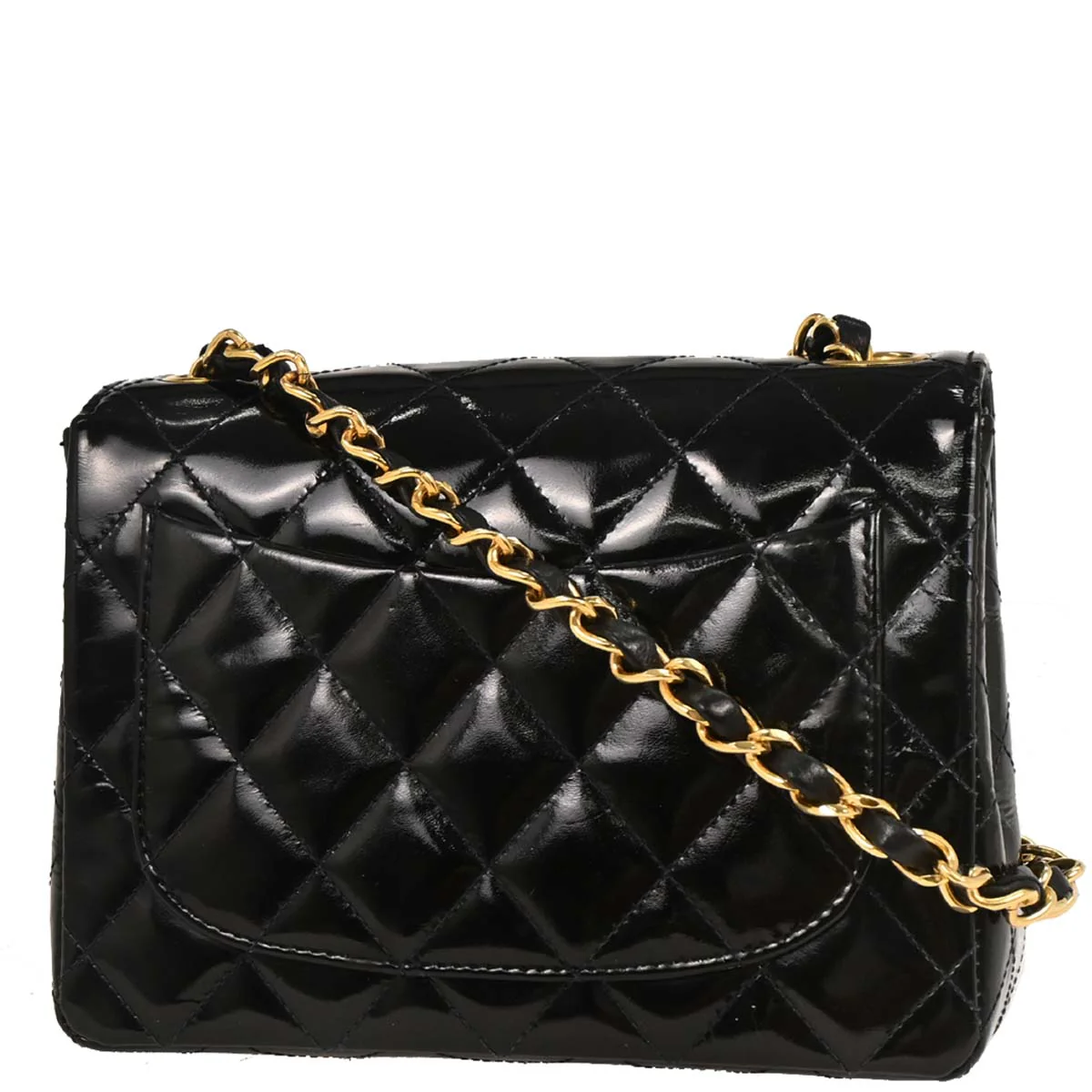 Chanel 1989-1991 Black Patent Mini Classic Square Flap Shoulder Bag 17 - Image 2