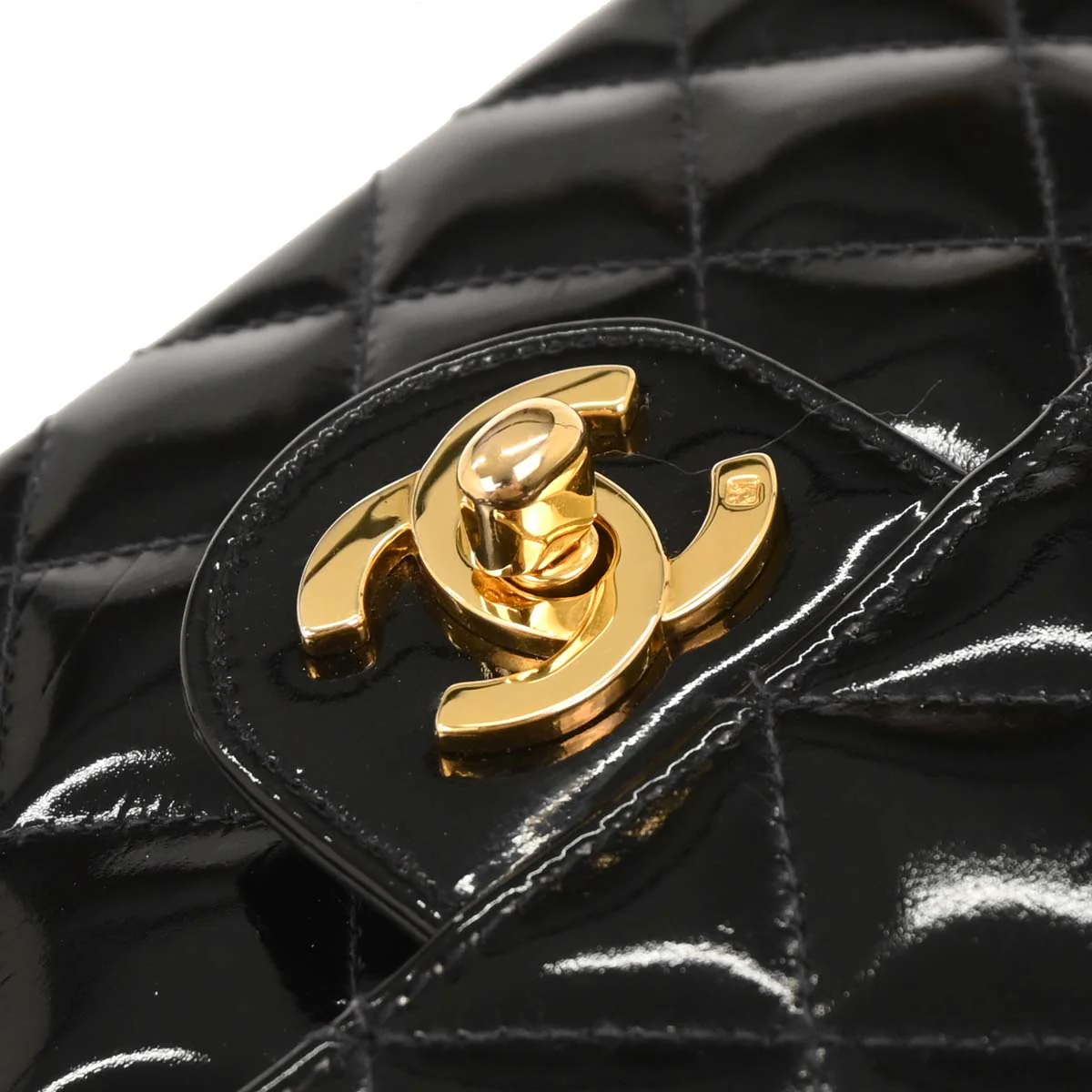 Chanel 1989-1991 Black Patent Mini Classic Square Flap Shoulder Bag 17 - Image 5
