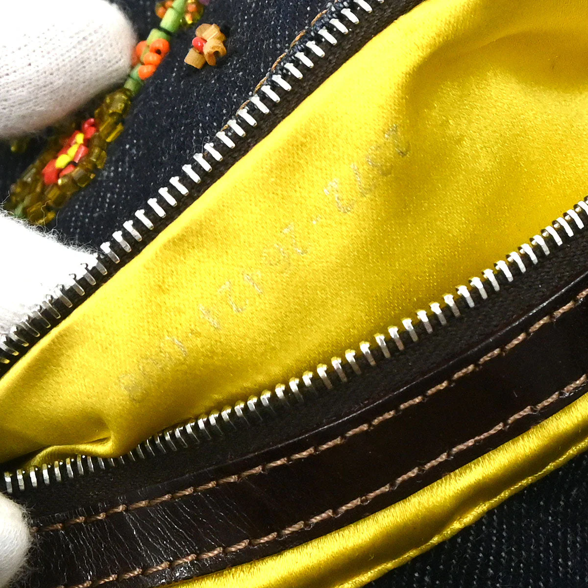 Fendi Navy Denim Beaded Baguette Handbag - Image 10