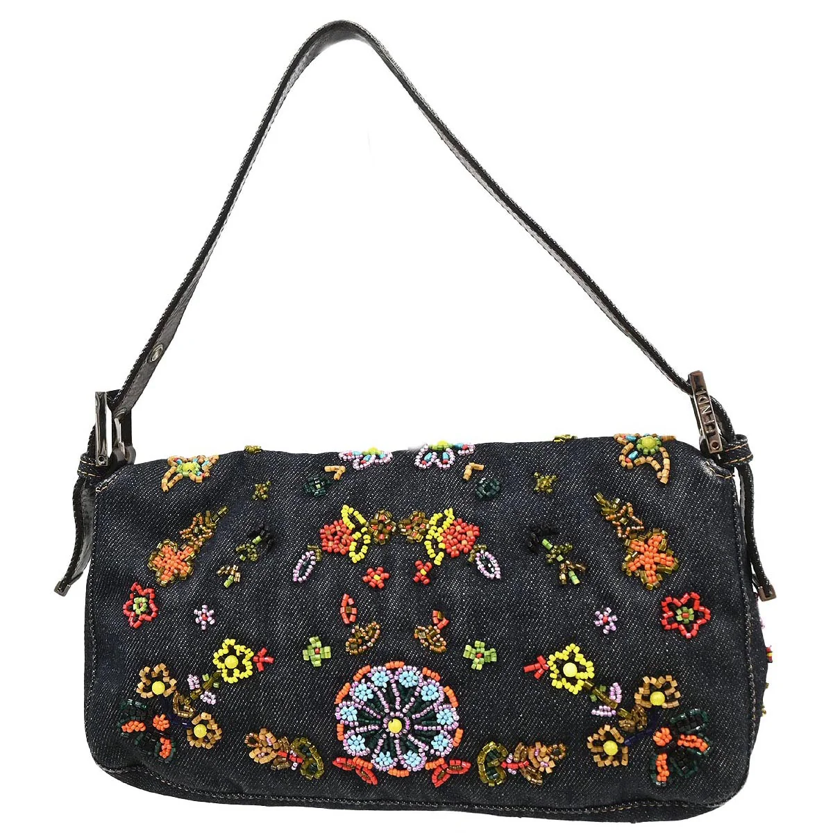 Fendi Navy Denim Beaded Baguette Handbag - Image 2