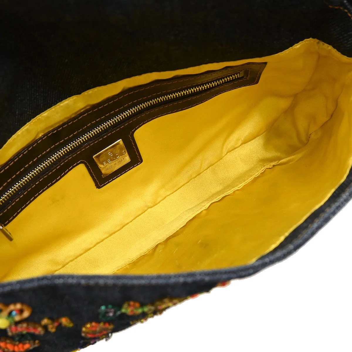 Fendi Navy Denim Beaded Baguette Handbag - Image 8