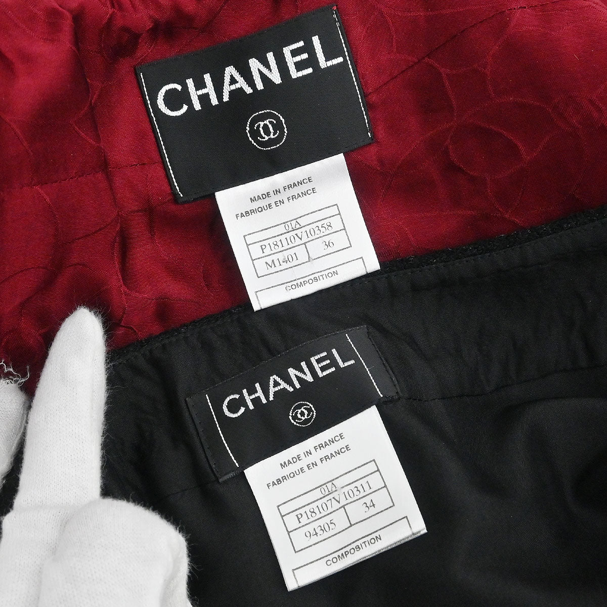 Chanel 2001 Setup Suit Jacket Skirt Tweed Red Black #36 #34 - Image 10