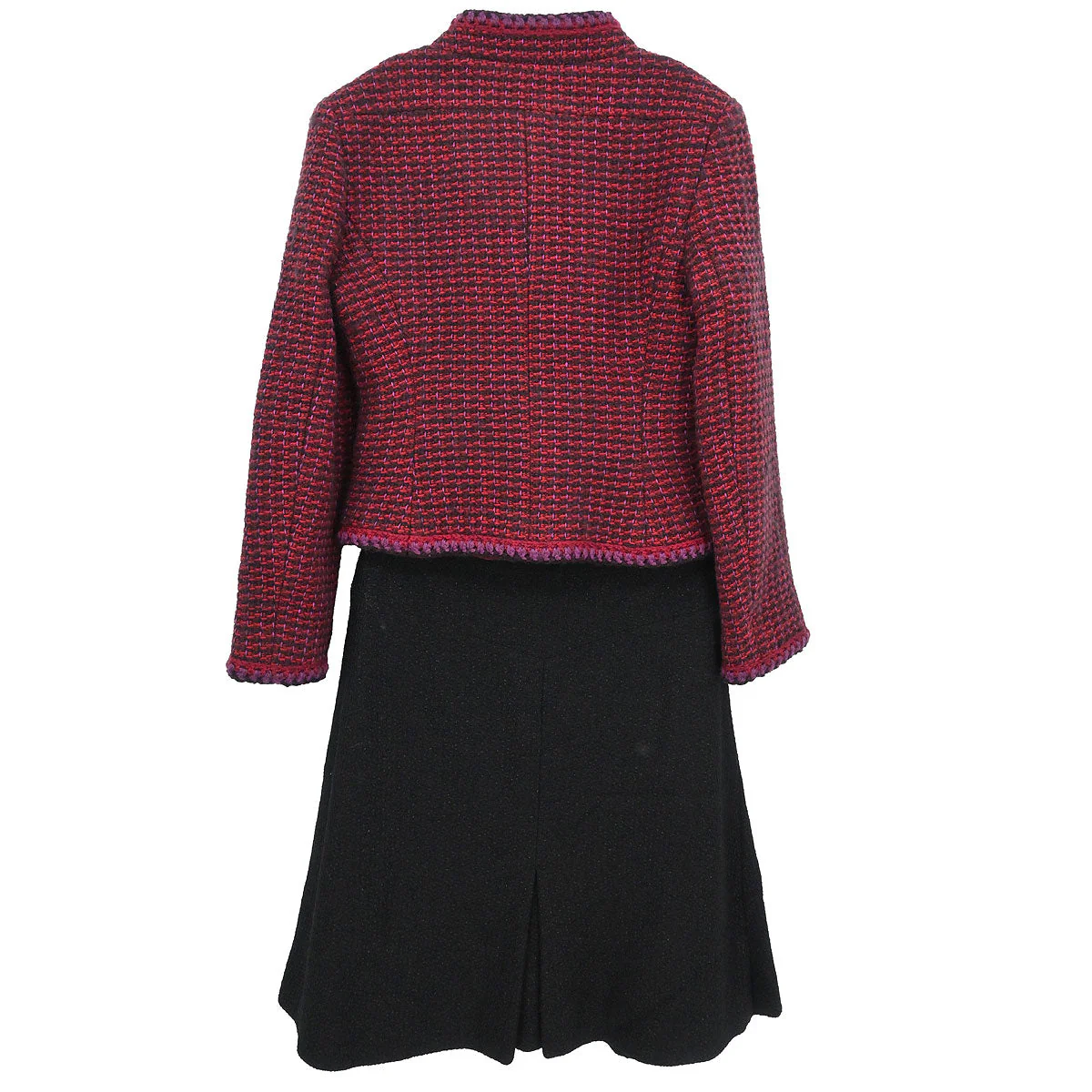Chanel 2001 Setup Suit Jacket Skirt Tweed Red Black #36 #34 - Image 2