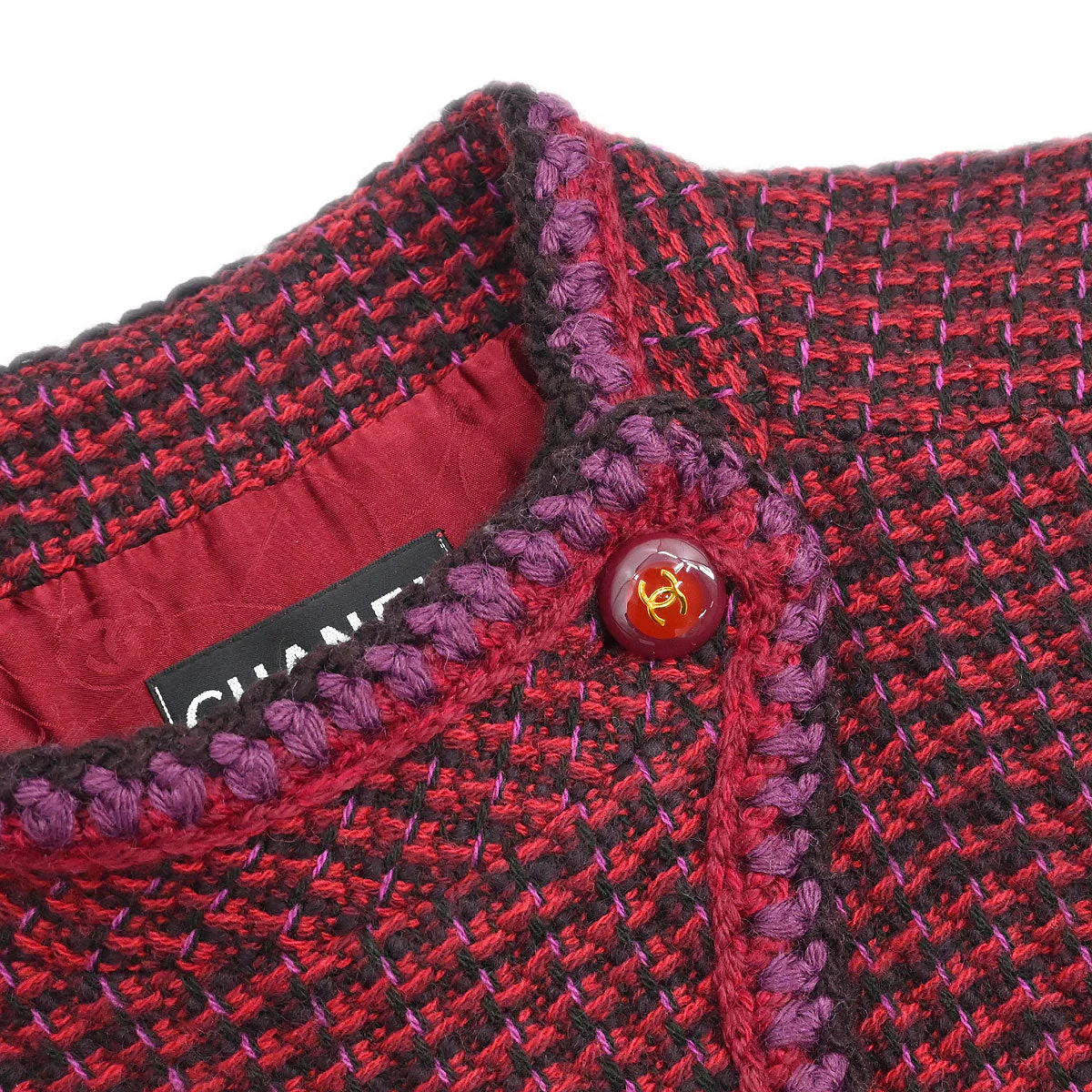 Chanel 2001 Setup Suit Jacket Skirt Tweed Red Black #36 #34 - Image 3