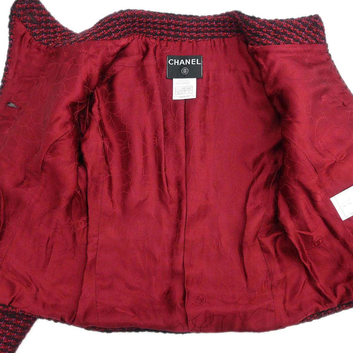 Chanel 2001 Setup Suit Jacket Skirt Tweed Red Black #36 #34 - Image 6