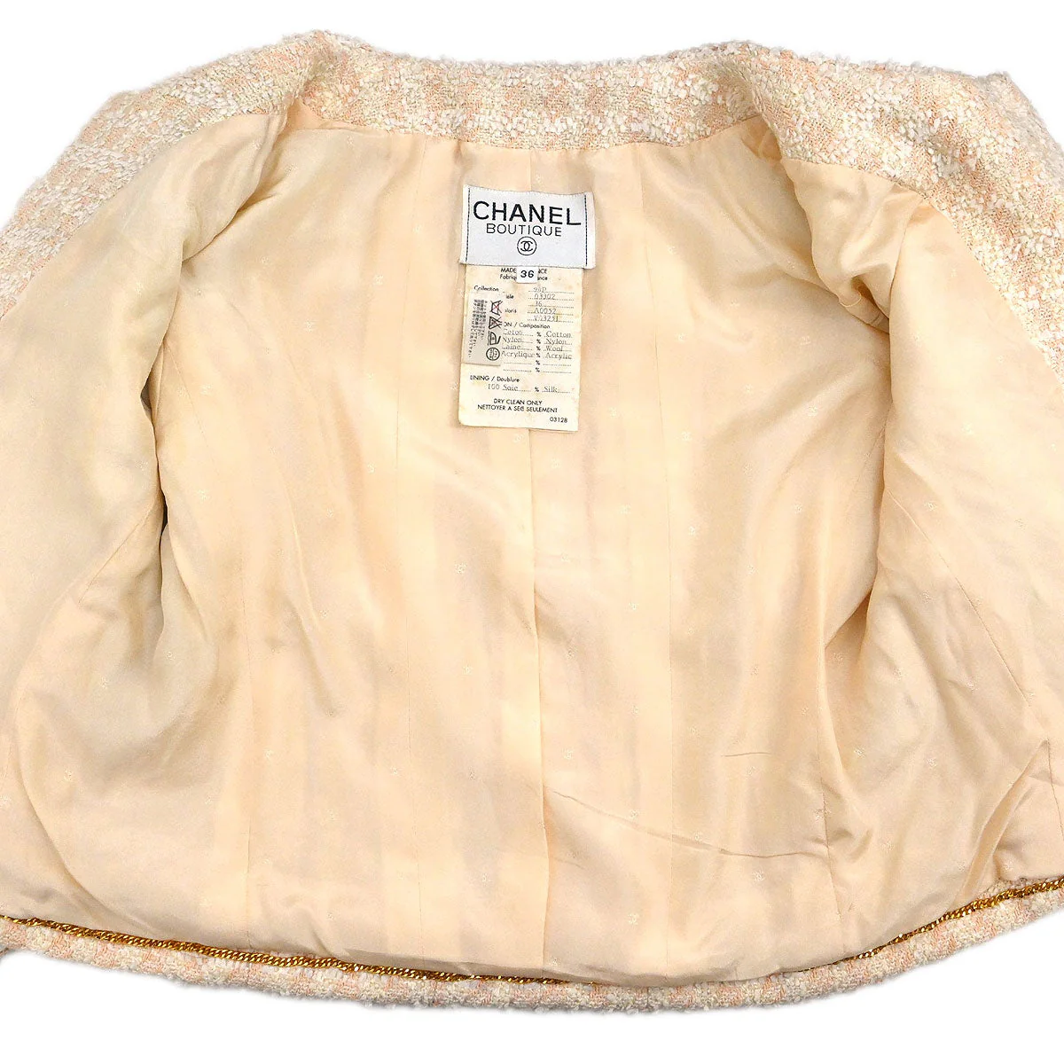 Chanel 1994 Setup Suit Jacket Skirt Tweed Off-white #36 - Image 6