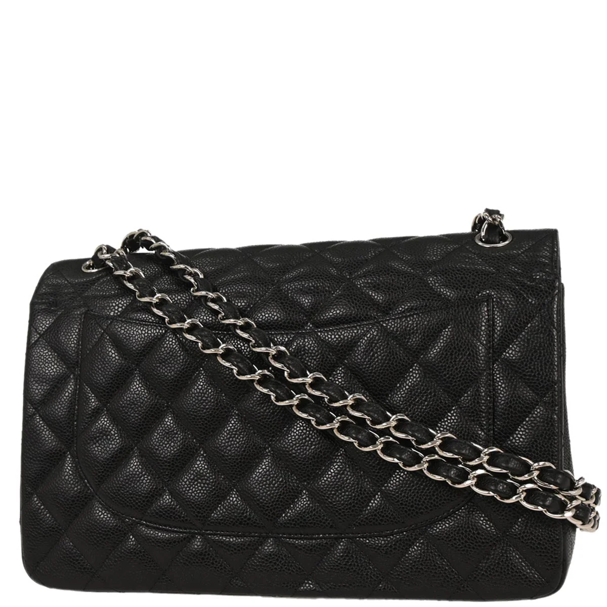 Chanel 2011 Black Caviar Jumbo Classic Double Flap Shoulder Bag - Image 2