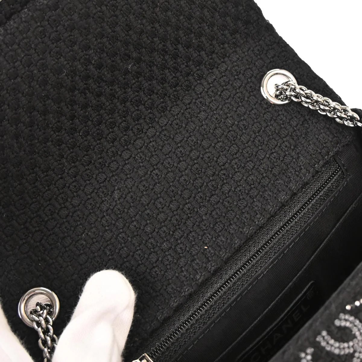 Chanel 2010-2011 Black Tweed Strass Paris-Shanghai Pudong Mini Flap Bag - Image 6