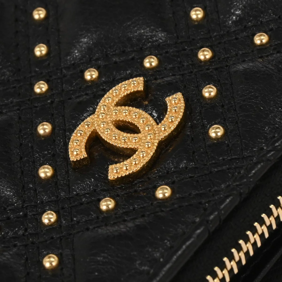 Chanel 2018-2019 Black Lambskin Studded WOC Wallet on Chain Shoulder Bag - Image 4