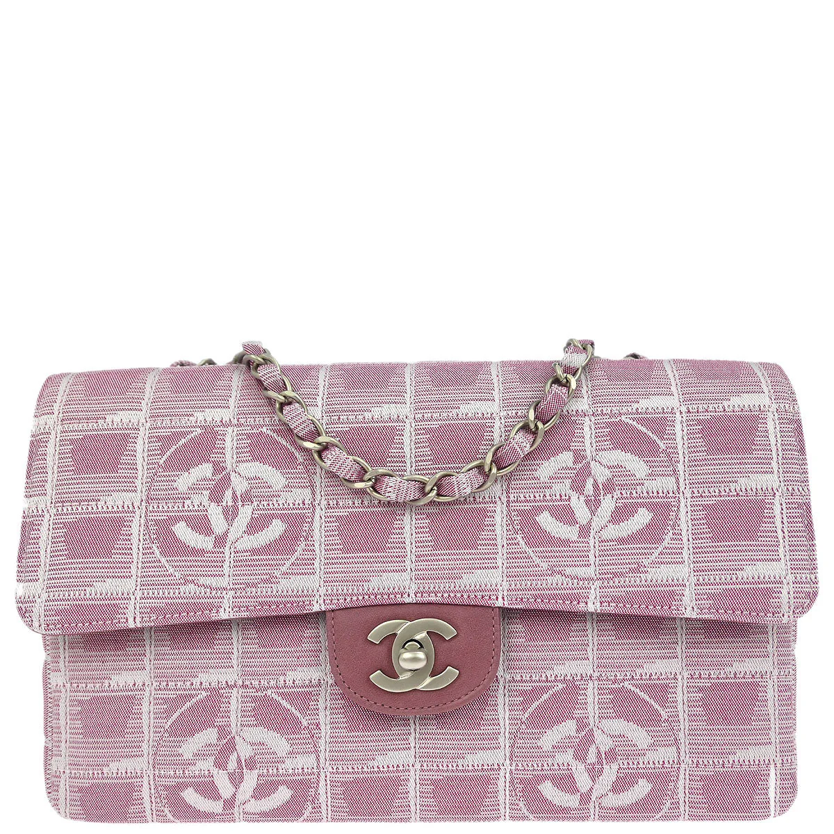 Chanel Pink Nylon Jacquard Travel Line Single Flap Shoulder Bag