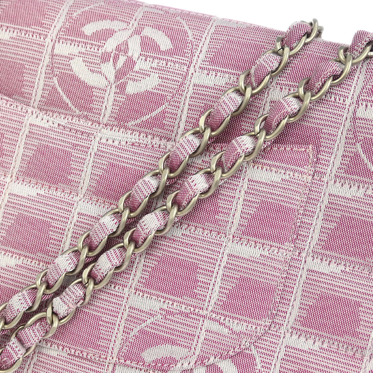 Chanel Pink Nylon Jacquard Travel Line Single Flap Shoulder Bag - Image 4