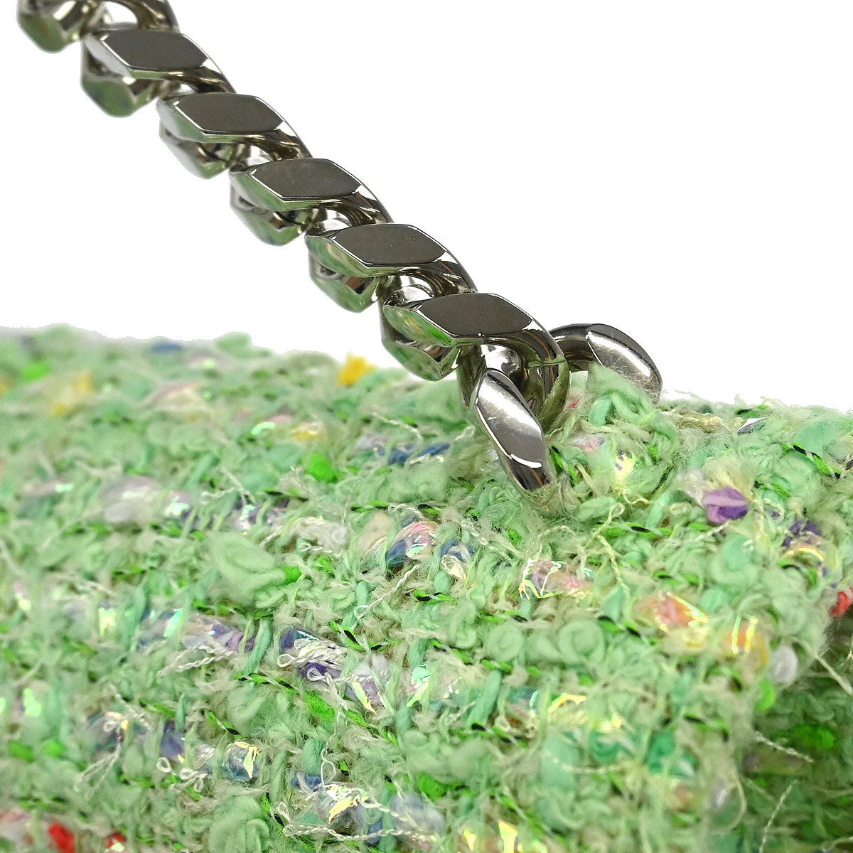 Chanel 1996-1997 Green Tweed Chain Handbag - Image 5