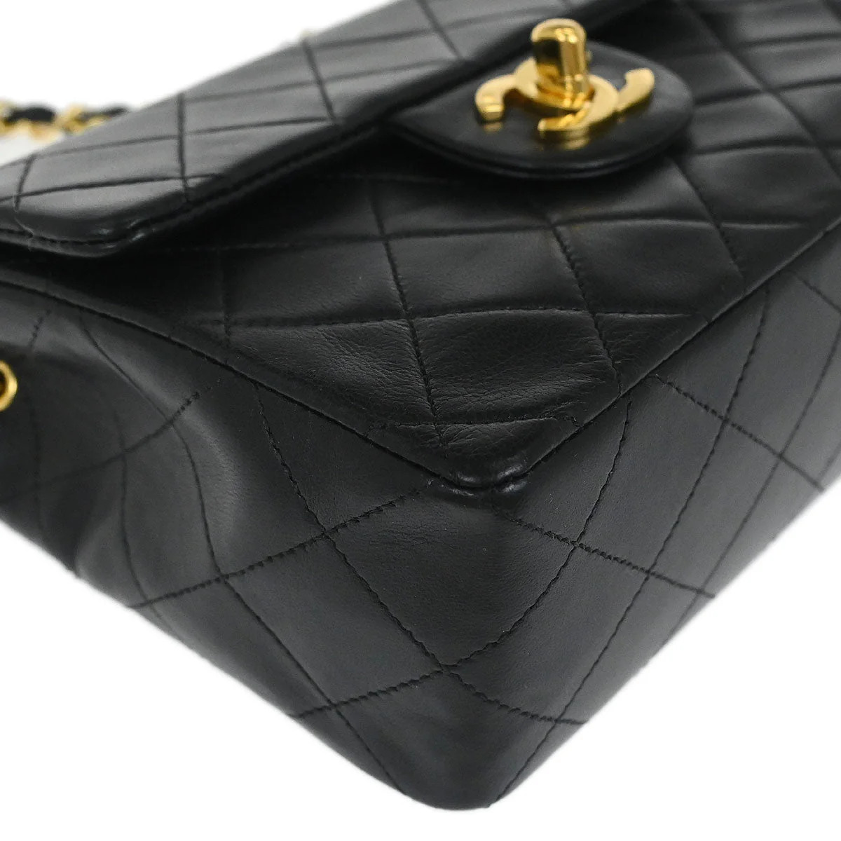 Chanel 1989-1991 Black Lambskin Mini Classic Square Flap Shoulder Bag 17 - Image 3