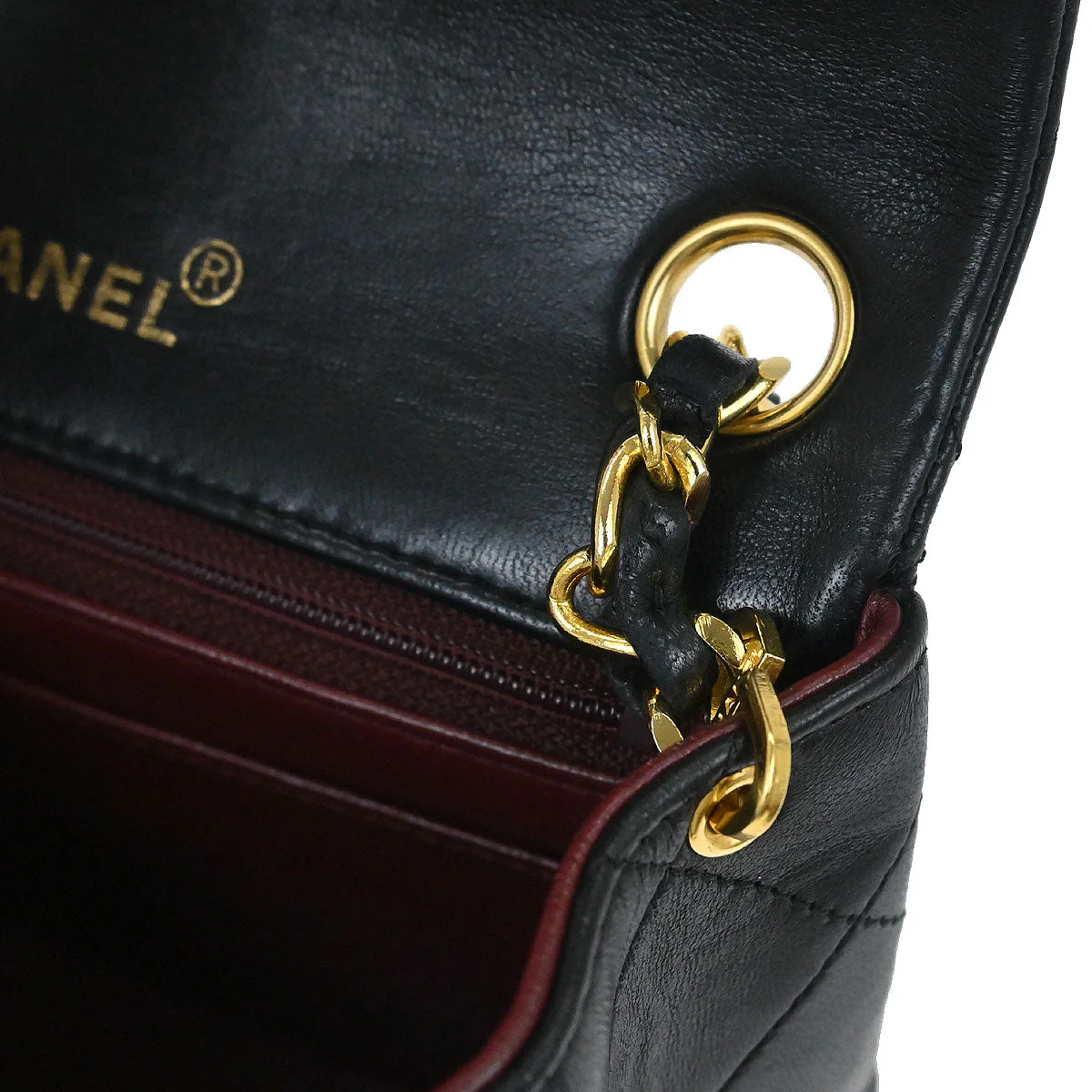 Chanel 1989-1991 Black Lambskin Mini Classic Square Flap Shoulder Bag 17 - Image 9