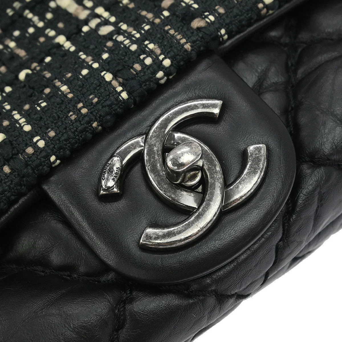 Chanel 2017 Black Tweed Calfskin Airlines Top Handle Flap Bag - Image 4