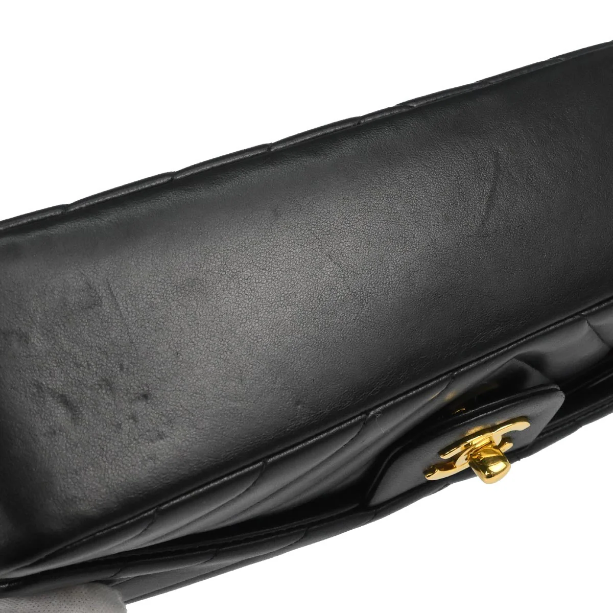Chanel 1991-1994 Black Lambskin Chevron Medium Classic Double Flap Shoulder Bag - Image 3