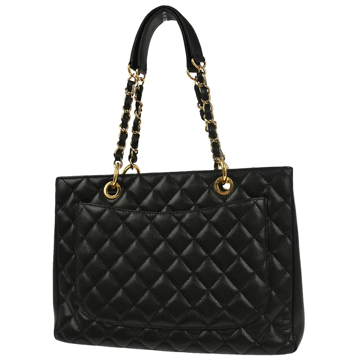 Chanel Black Caviar Skin Grand Shopping Tote GST Chain Handbag - Image 2