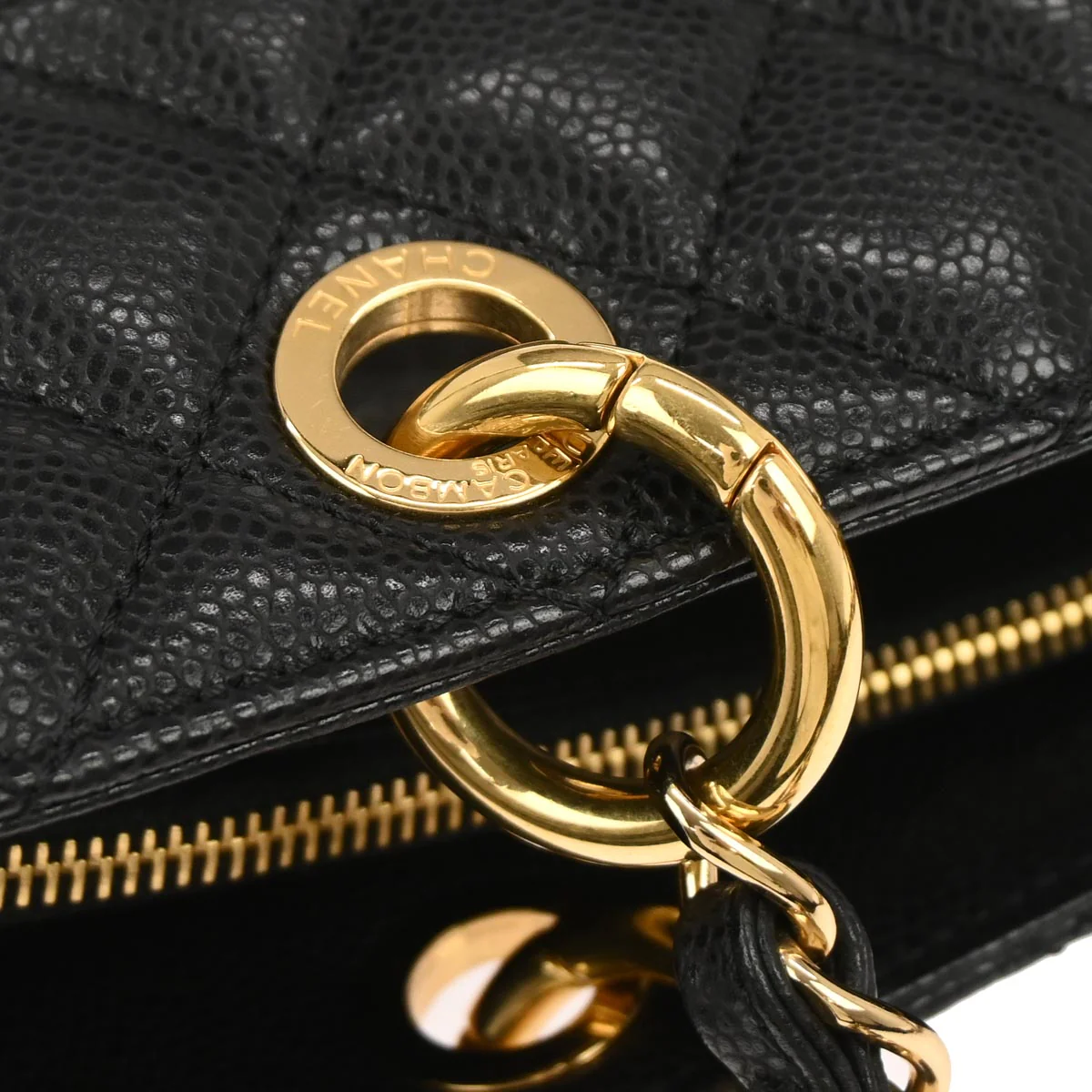 Chanel Black Caviar Skin Grand Shopping Tote GST Chain Handbag - Image 3