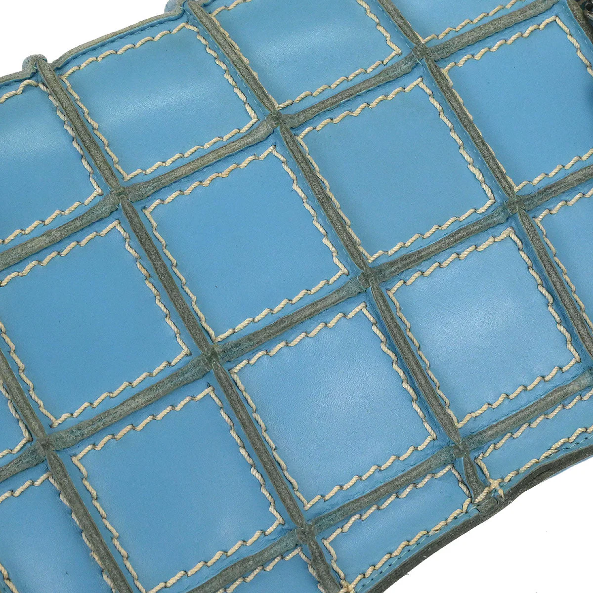 Chanel 2001-2003 Light Blue Calfskin Wild Stitch Choco Bar Waffle Shoulder Bag - Image 5