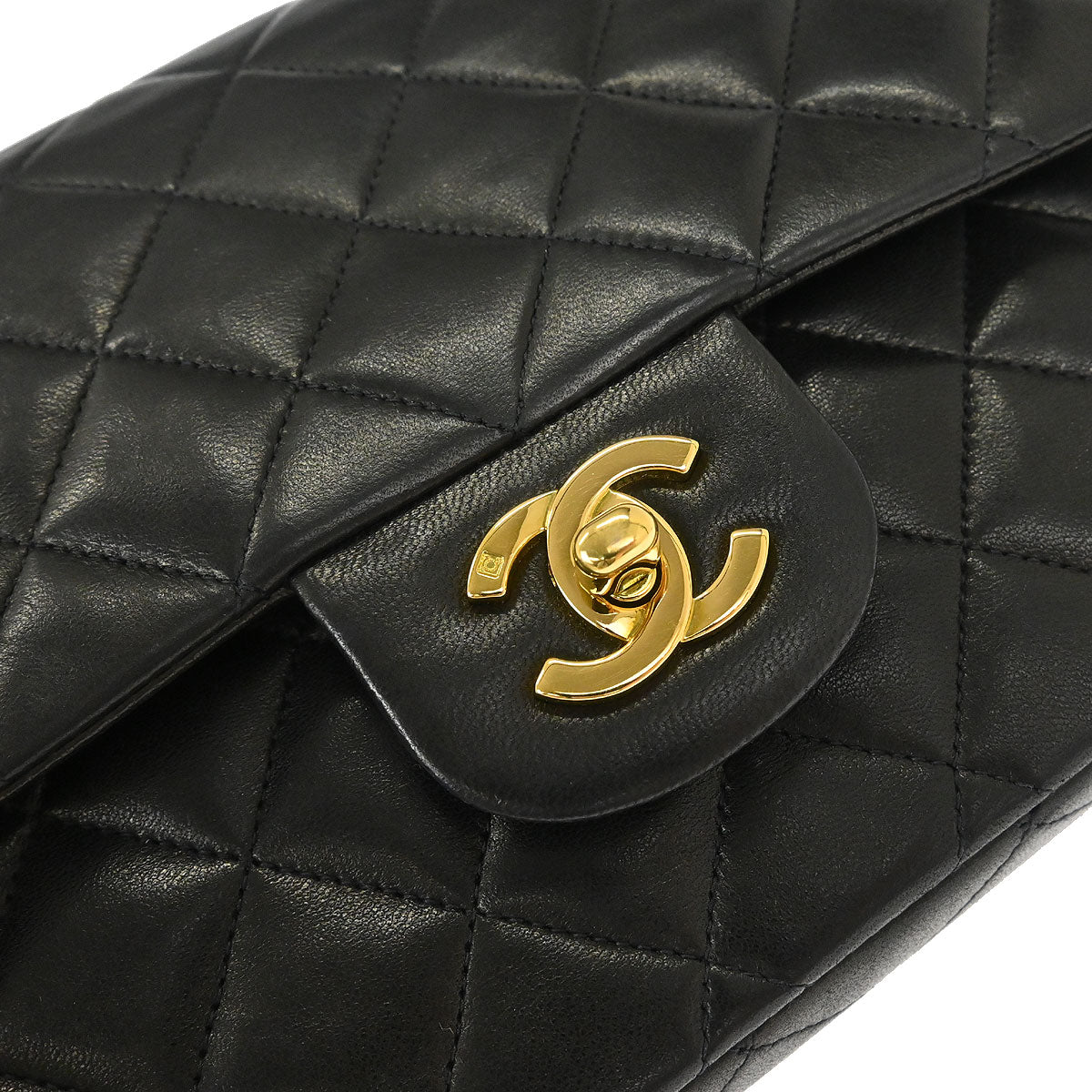Chanel 1991-1994 Black Lambskin Medium Classic Double Flap Shoulder Bag - Image 3