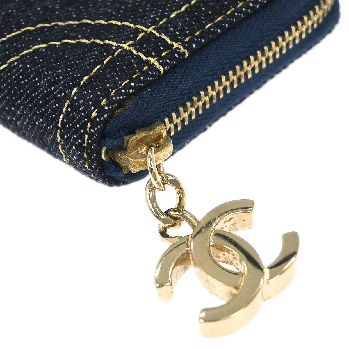 Chanel 2005-2006 Navy Sparkling Denim Coin Purse Wallet - Image 4