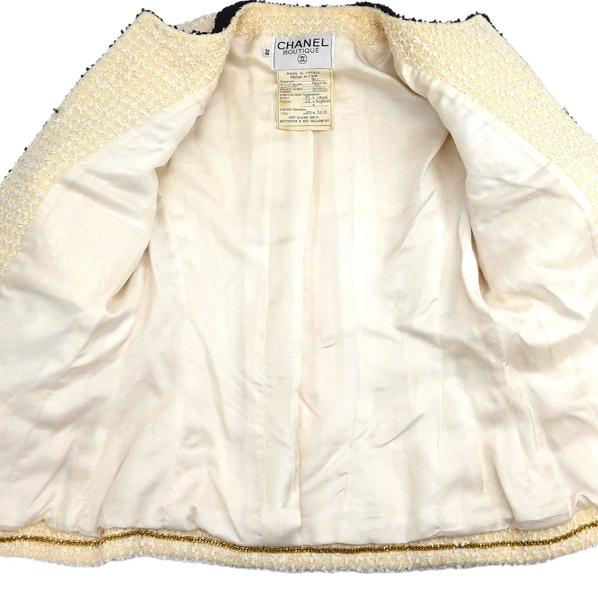 Chanel 1995 Collarless Single Breasted Jacket Ivory #38 - Image 7