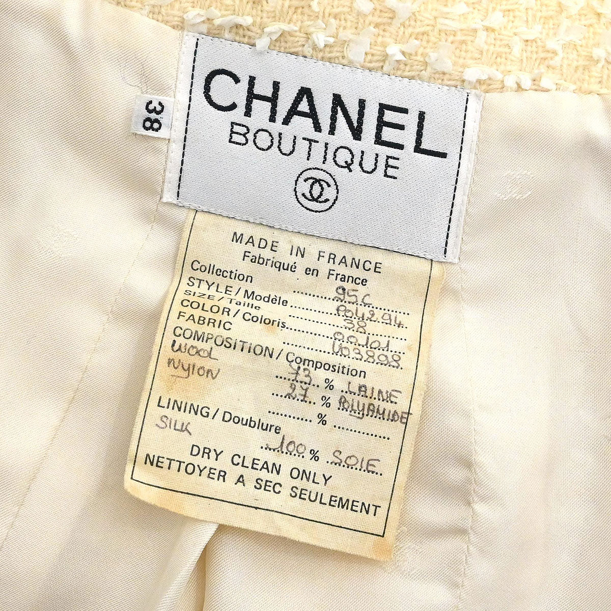 Chanel 1995 Collarless Single Breasted Jacket Ivory #38 - Image 9
