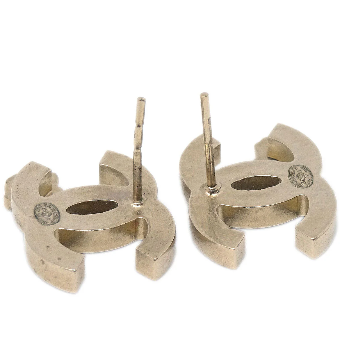 Chanel Pierced Earrings Gold CC B12A - Image 3
