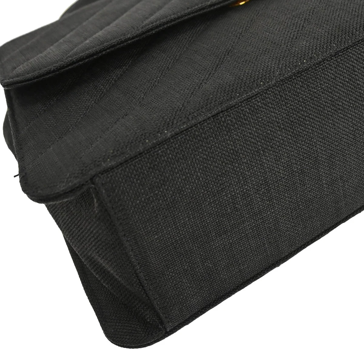 Chanel 1991-1994 Black Linen Top Handle 2way Shoulder Handbag - Image 4