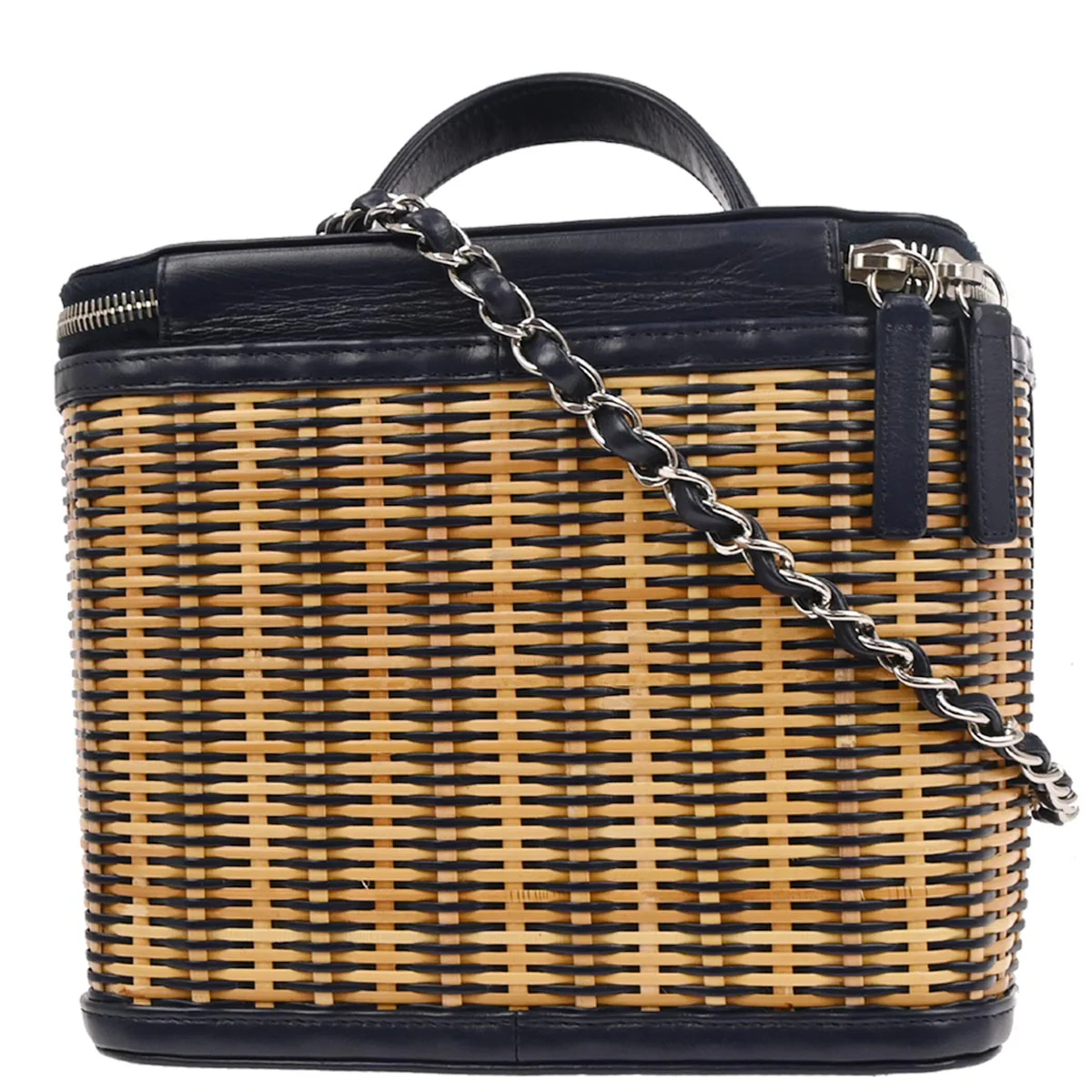 Chanel 2019 Navy Rattan Calfskin Take Away Vanity Case 2way Handbag - Image 2