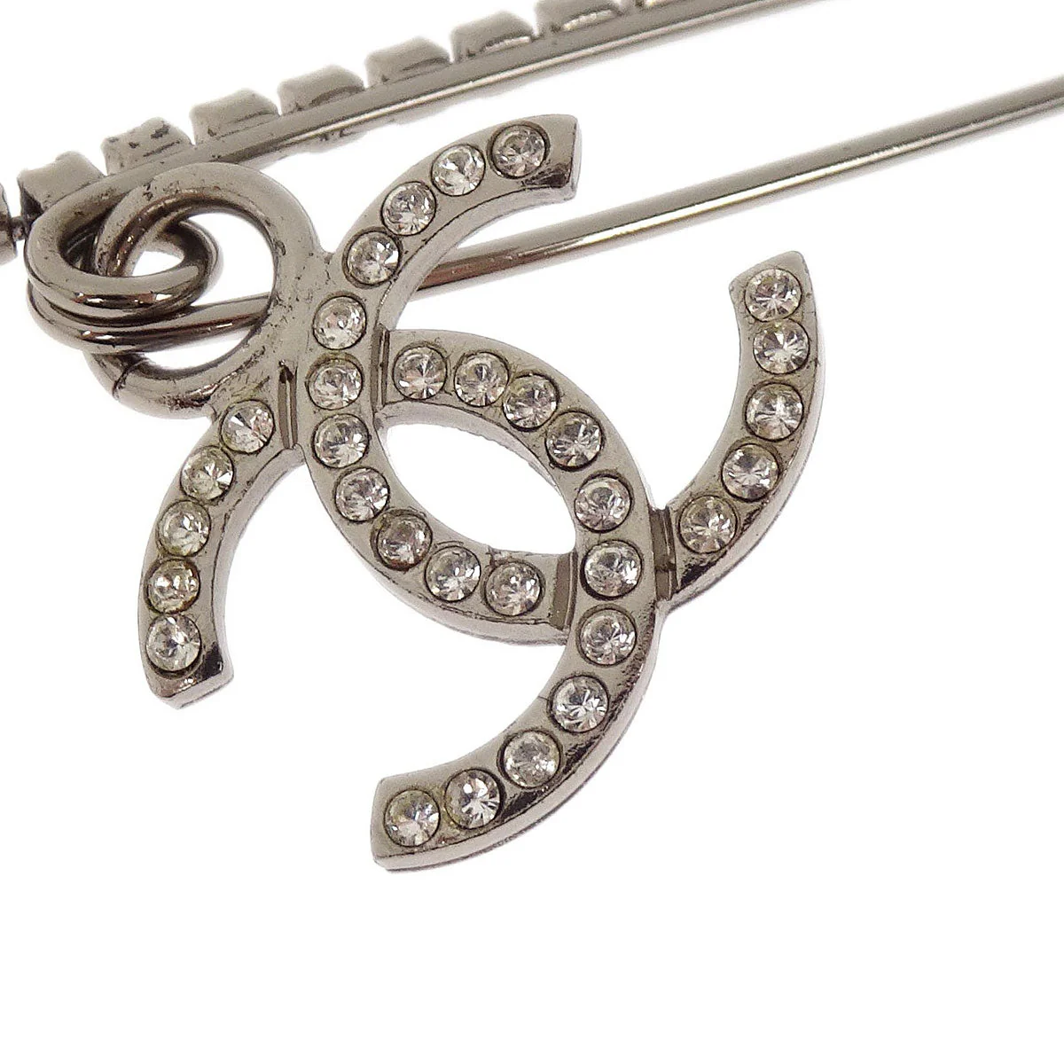 Chanel Dangle CC Brooch Pin Silver Rhinestone 01P - Image 2