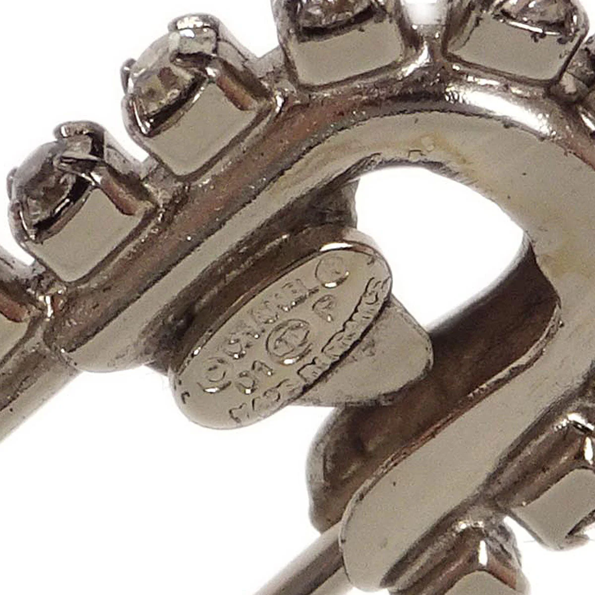 Chanel Dangle CC Brooch Pin Silver Rhinestone 01P - Image 4