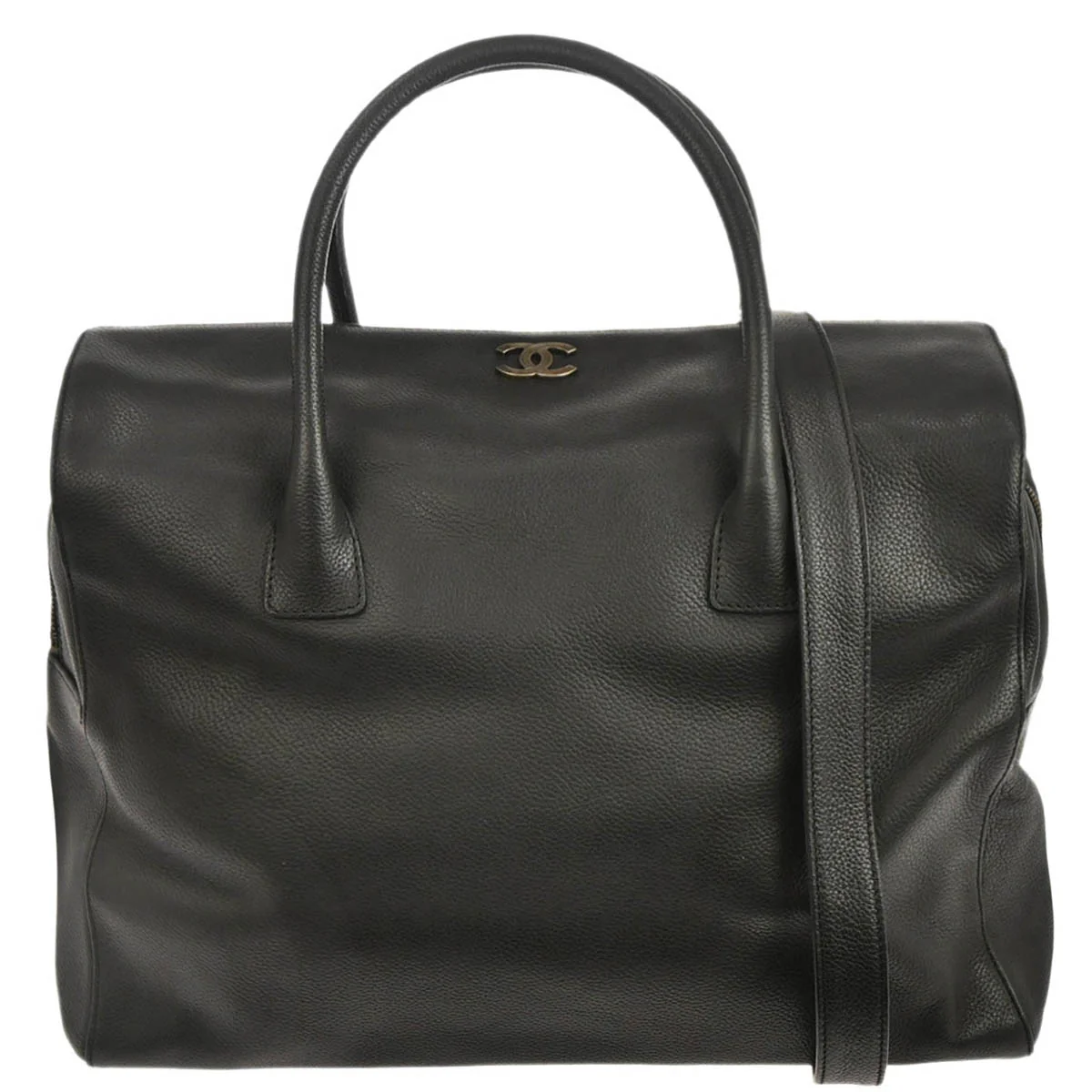Chanel 2000-2002 Black Calfskin 2way Shoulder Tote Bag
