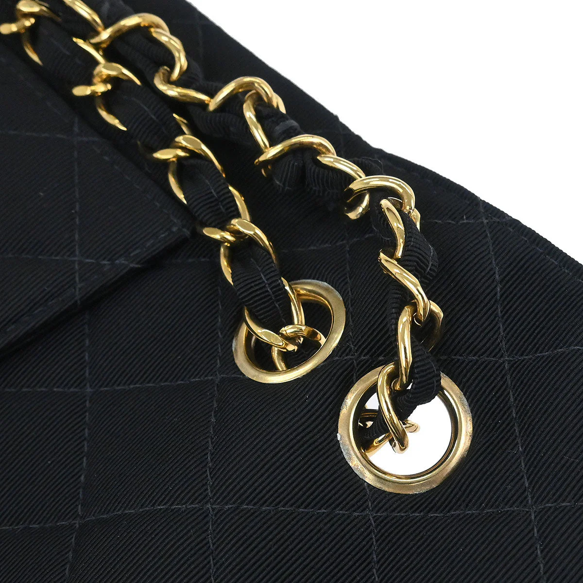 Chanel Black Cotton Small Classic Double Flap Shoulder Bag - Image 5