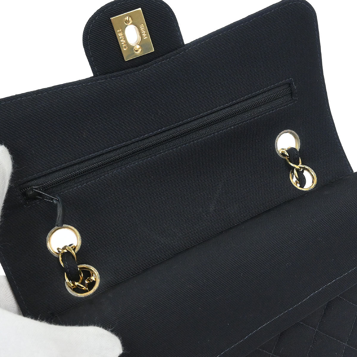 Chanel Black Cotton Small Classic Double Flap Shoulder Bag - Image 6